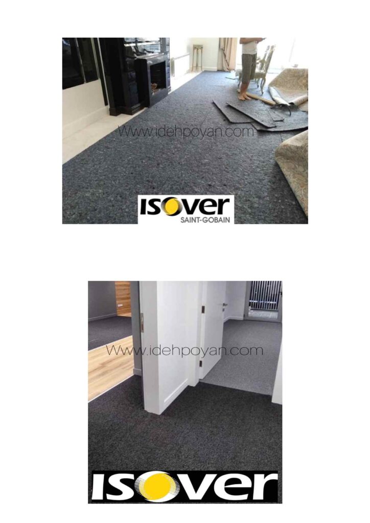 تصویر عایق صوتی کف در حال نصب و بعد از نصب