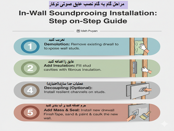 اینفوگرافی مراحل گام به گام نصب عایق صداگیر توکار