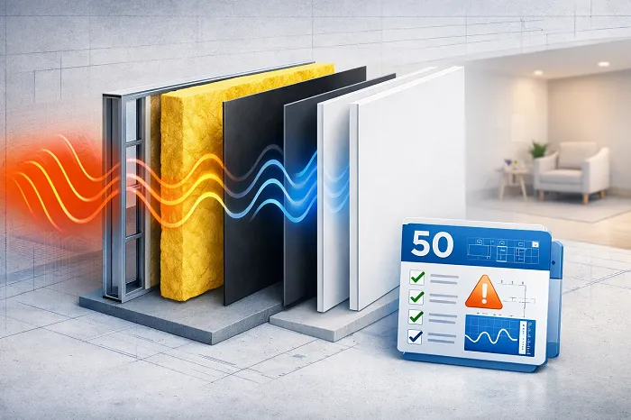 عکس اینفوگرافی درباره لایه های اجراشده برای عایق صوتی دیوار مشترک