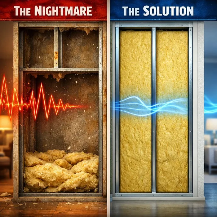 تفاوت آرامش قبل و بعد از خرید عایق صوتی دیوار مشترک و حذف صدای همسایه