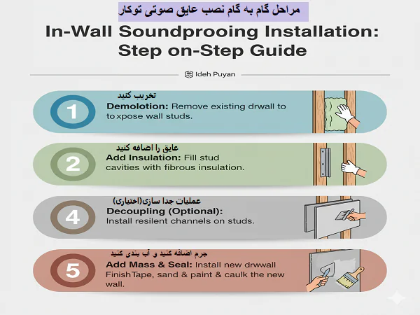 اینفوگرافی مراحل گام به گام نصب عایق صداگیر توکار